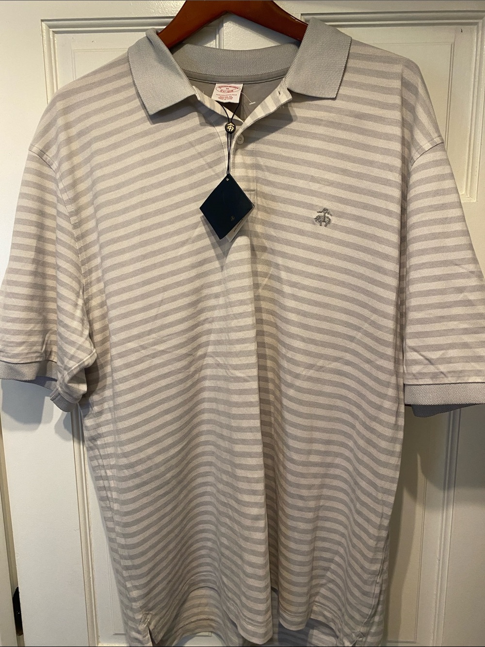 Brooks Brothers Men's Striped Polo in Light Gray and White